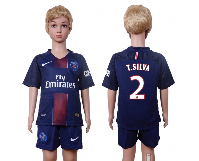 2016 Soccer Paris Saint-Germain #2 T.Silva Away Kids Jersey