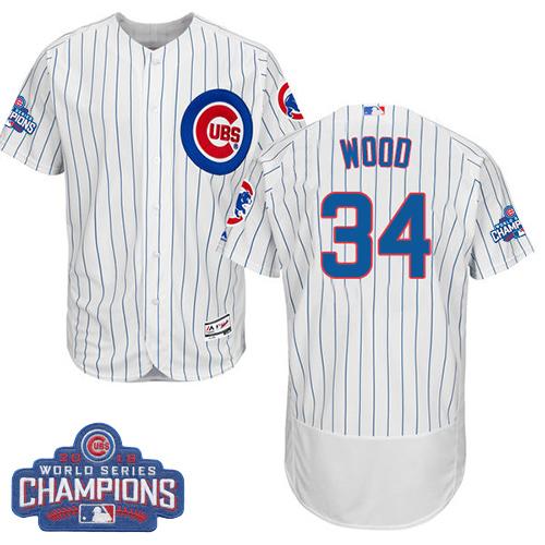 MLB Chicao Cubs #34 Kerry Wood White 2016 World Series Champions Jersey