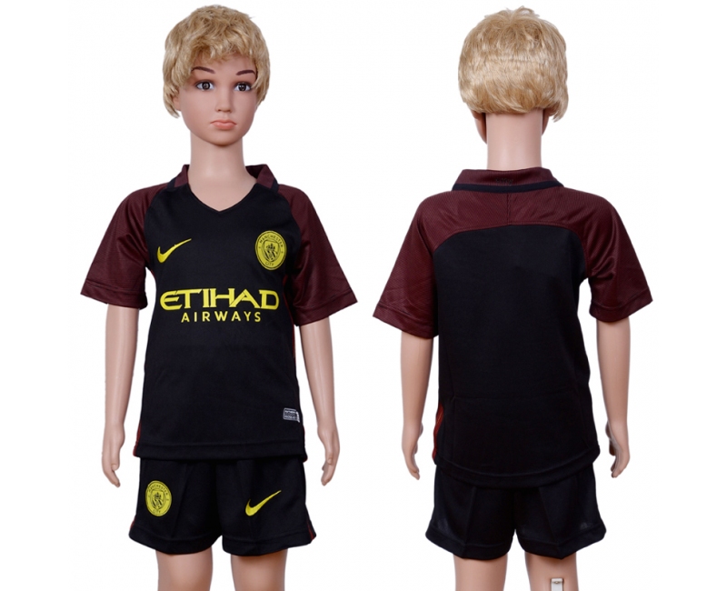 2016 Soccer Man City Blank Away Kids Jersey