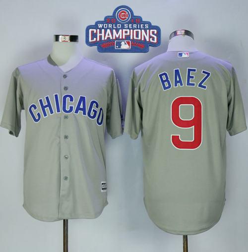 MLB Chicao Cubs #9 Baez Grey Road 2016 World Series Champions Jersey