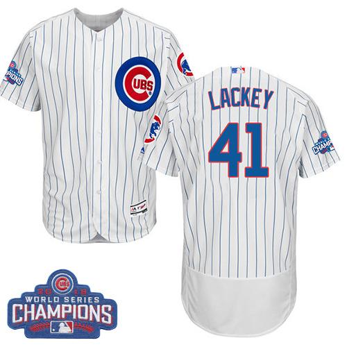 MLB Chicao Cubs #41 John Lackey White 2016 World Series Champions Jersey