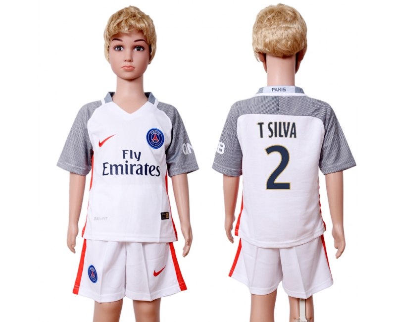 2016 Soccer Paris Saint-Germain #2 T Silva Away Kids Jersey