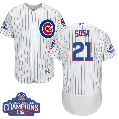 MLB Chicao Cubs #21 Sammy Sosa White 2016 World Series Champions Jersey