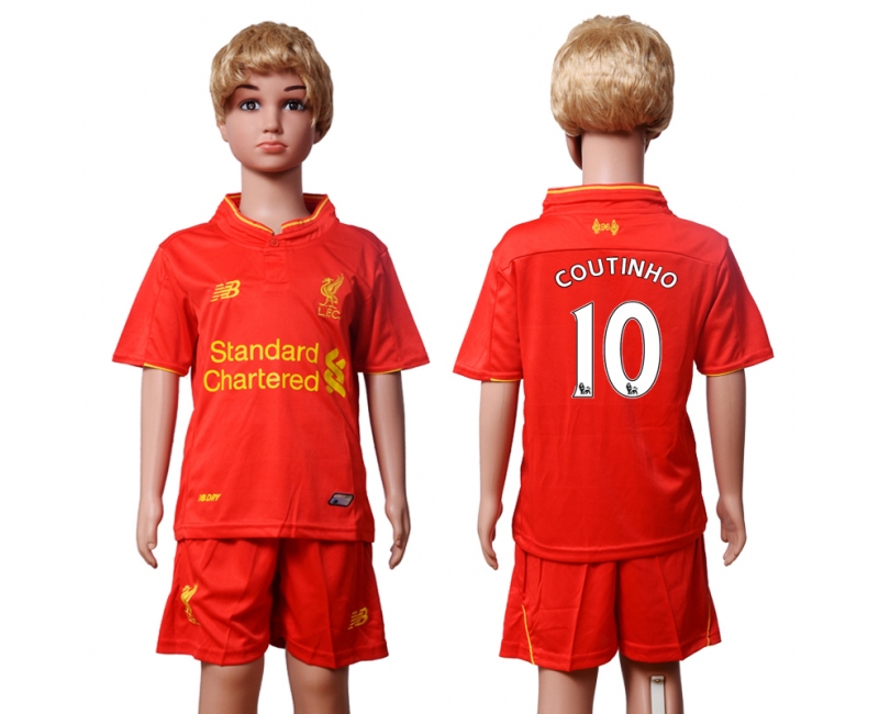 2016 Soccer Liverpool #10 Coutinho Home Kids Jersey