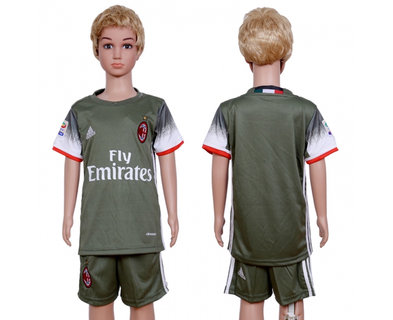 2016 Soccer AC Milan Blank Away Kids Jersey