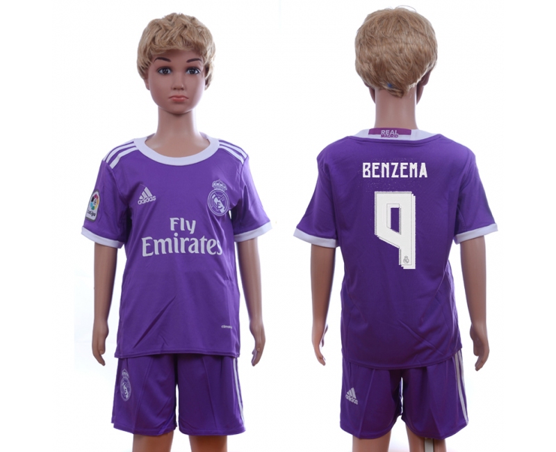 2016 Soccer Real Madrid #9 Benzama Away Kids Jersey