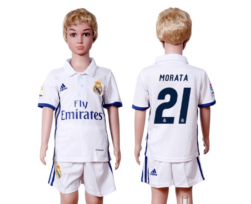 2016 Soccer Real Madrid #21 Morata Home Kids Jersey