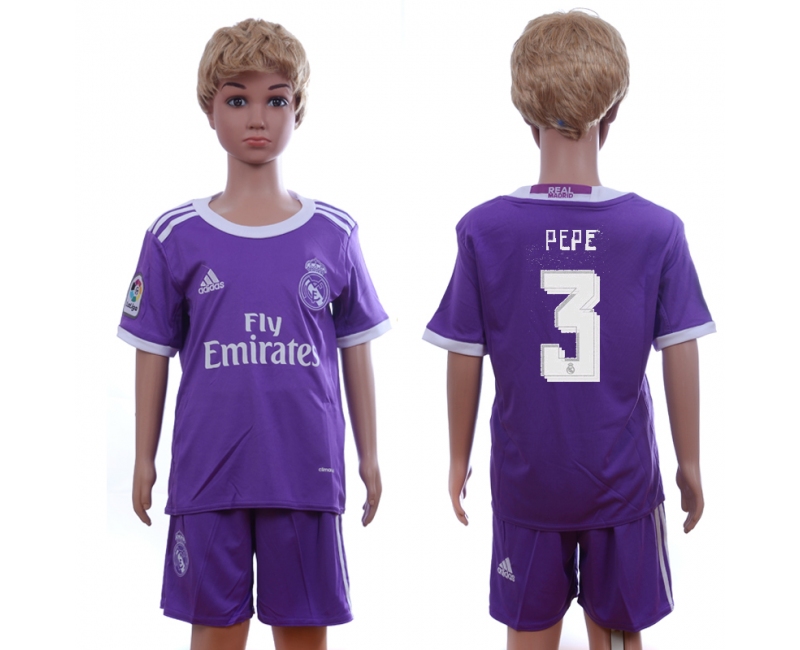 2016 Soccer Real Madrid #3 Pepe Away Kids Jersey