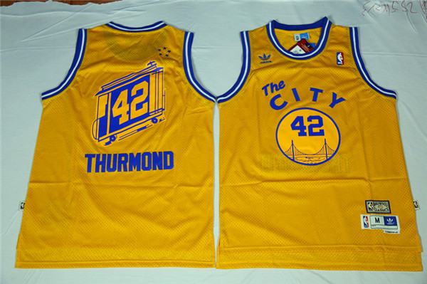 NBA Golden State Warriors #42 Thurmond Yellow Throwback Jersey