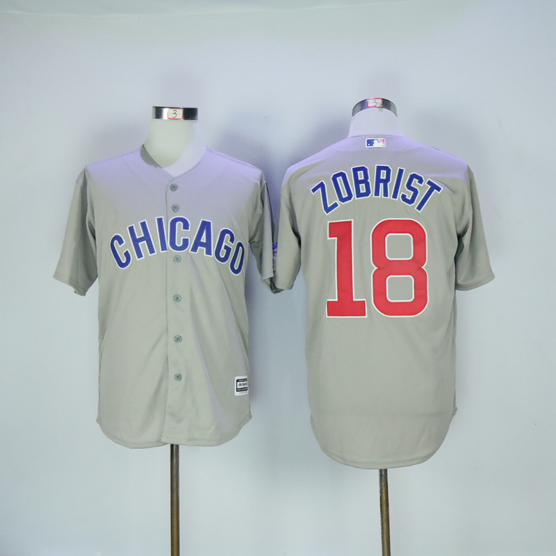 MLB Chicago Cubs #18 Zobrist Grey Jersey