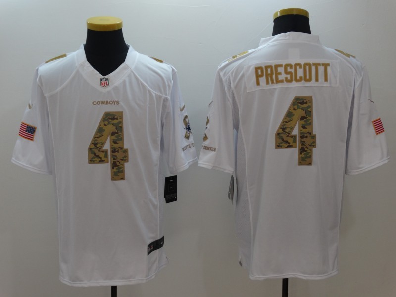 NFL Dallas Cowboys #4 Prescott White Salute to Service Jersey