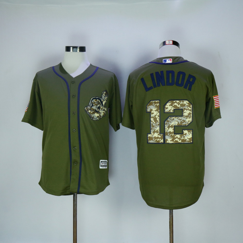 MLB Cleveland Indians #12 Lindor Salute to Service Green Jersey