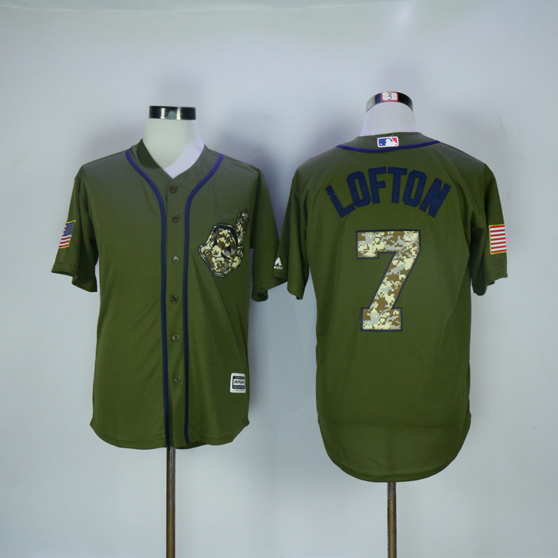 MLB Cleveland Indians #7 Lofton Salute to Service Green Jersey