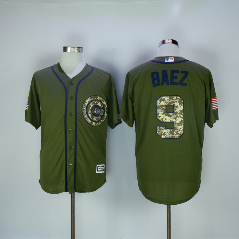 MLB Chicago Cubs #9 Baez Salute to Service Green Jersey