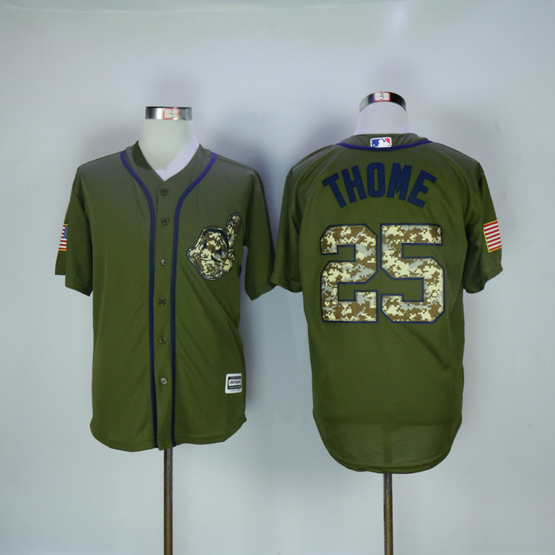 MLB Cleveland Indians #25 Thome Salute to Service Green Jersey