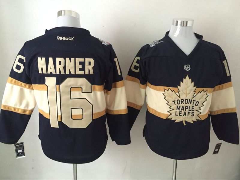 NHL Toronto Maple Leafs #16 Marner Black Jersey 100th Patch