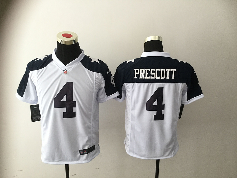 NFL Dallas Cowboys #4 Prescott Thanksgiving Kids White Jersey