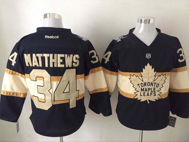 NHL Toronto Maple Leafs #34 Matthews Black Jersey 100th Patch