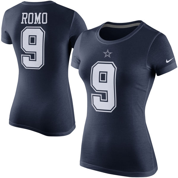 NFL Dallas Cowboys #9 Romo Women Blue T-Shirt