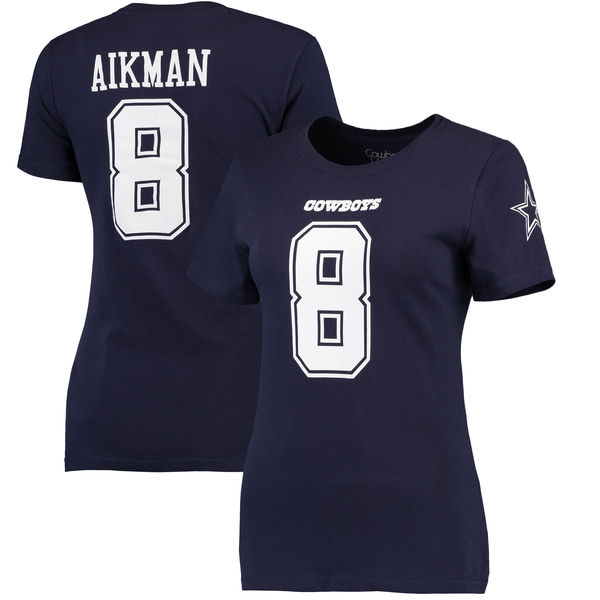 NFL Dallas Cowboys #8 Aikman Women Blue T-Shirt