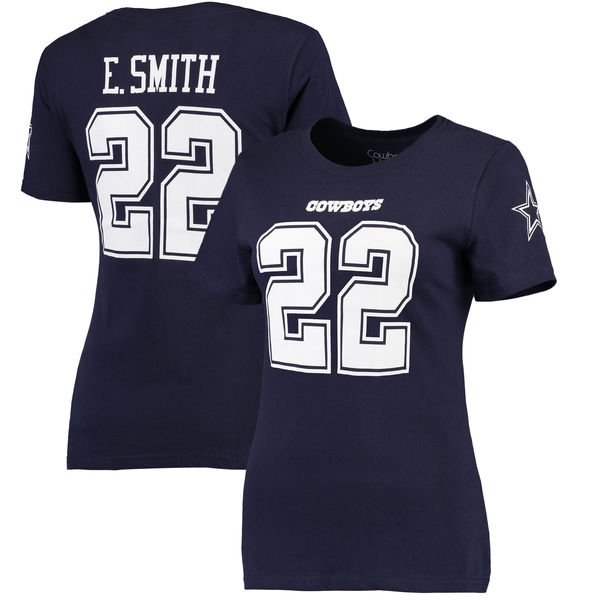 NFL Dallas Cowboys #22 E.Smith Women Blue T-Shirt