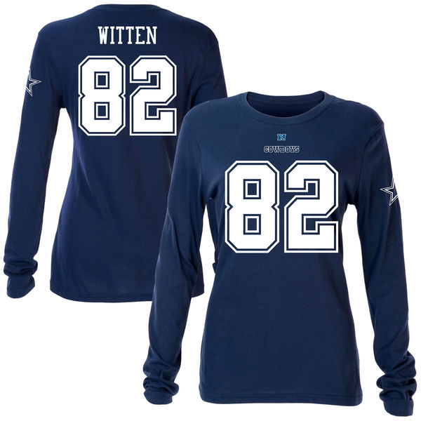 NFL Dallas Cowboys #82 Witten Long Sleeve Women Blue T-Shirt