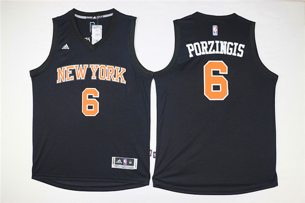 NBA New York Knicks #6 Porzingis Black Orange Number Jersey