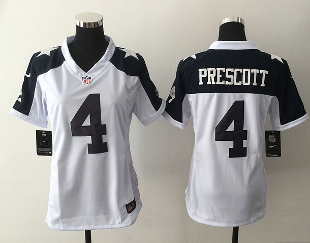 NFL Dallas Cowboys #4 Prescott Women White Thanksgiving Jersey