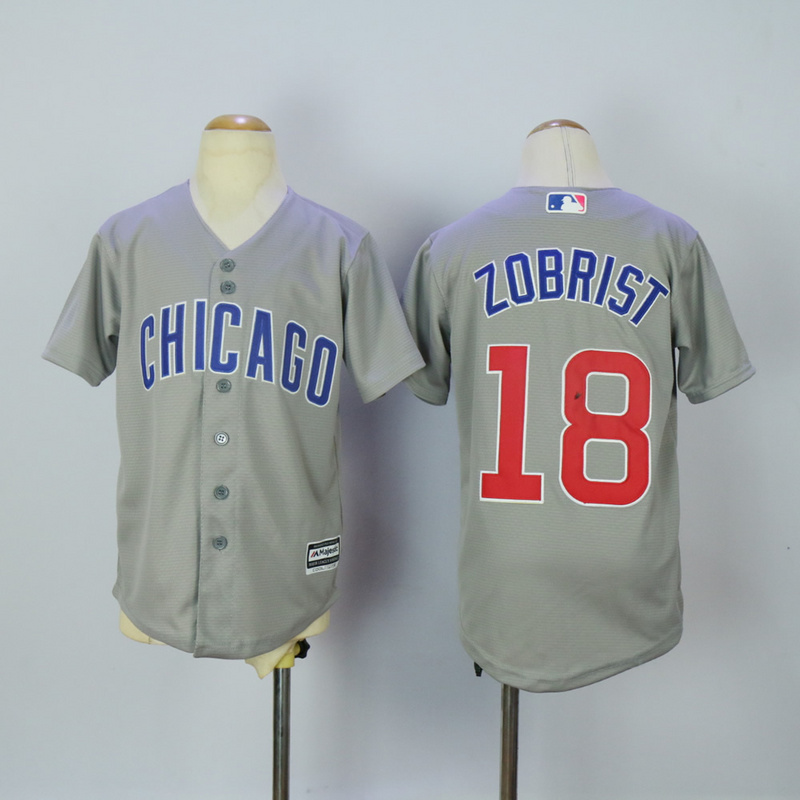 MLB Chicago Cubs #18 Zobrist Grey Kids Jersey