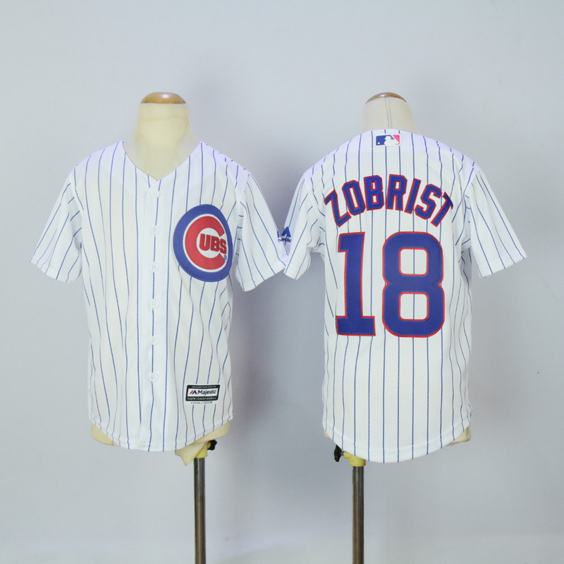 MLB Chicago Cubs #18 Zobrist White Kids Jersey
