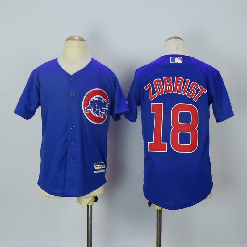 MLB Chicago Cubs #18 Zobrist Blue Kids Jersey