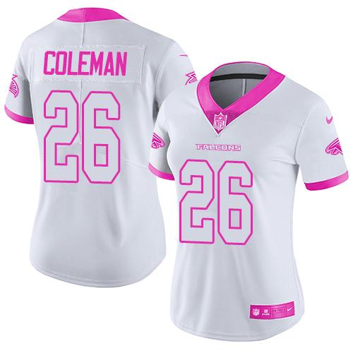 Women NFL Atlanta Falcons #26 Coleman White Pink Color Rush Jersey