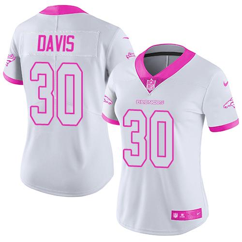 Women NFL Denver Broncos #30 Davis White Pink Color Rush Jersey