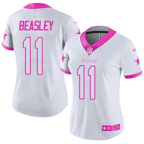 Women NFL Dallas Cowboys #11 Beasley White Pink Color Rush Jersey