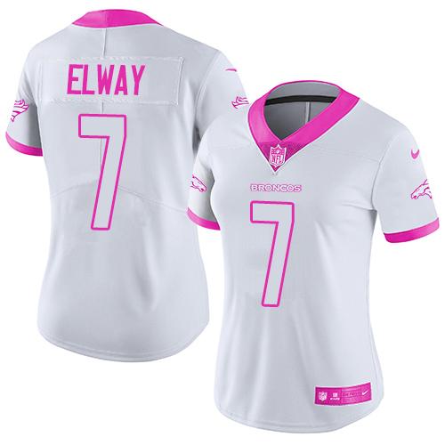 Women NFL Denver Broncos #7 Elway White Pink Color Rush Jersey