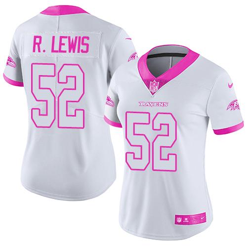Women NFL Baltimore Ravens #52 R.Lewis White Pink Color Rush Jersey