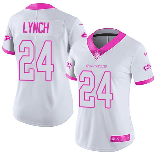 Women NFL Seattle Seahawks #24 Lynch White Pink Color Rush Jersey