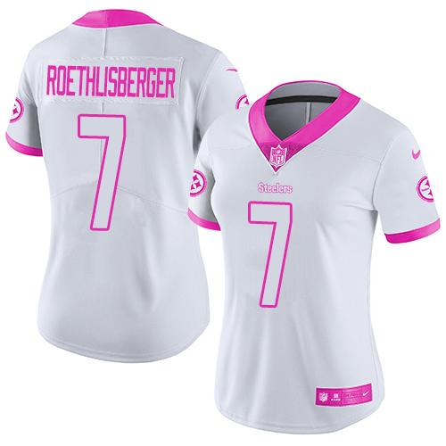 Women NFL Pittsburgh Steelers #7 Roethlisberger White Pink Color Rush Jersey