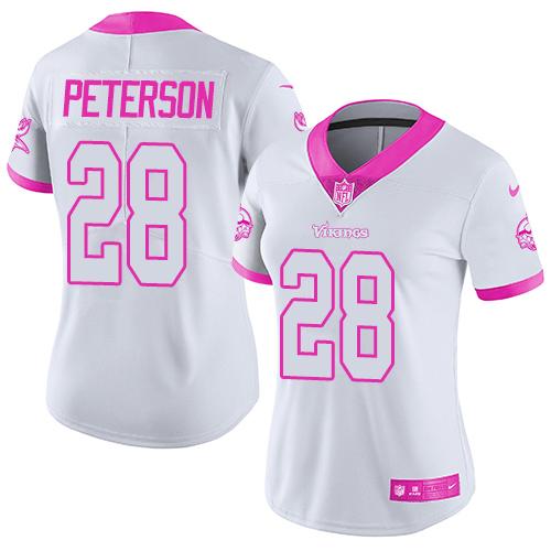 Women NFL Minnesota Vikings #28 Peterson White Pink Color Rush Jersey