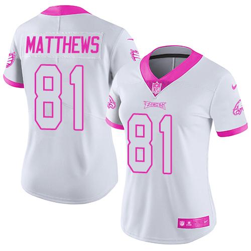 Women NFL Philadelphia Eagles #81 Matthews White Pink Color Rush Jersey