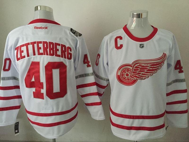 NHL Detroit Red Wings #40 Zetterberg White 100th Year Jersey