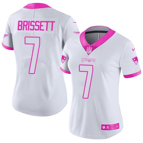 Women NFL New England Patriots #7 Brissett White Pink Color Rush Jersey