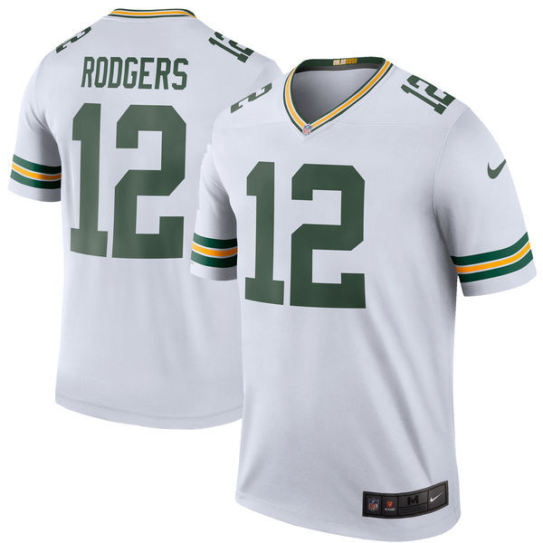 Mens Green Bay Packers #12 Rodgers White Color Rush Jersey 