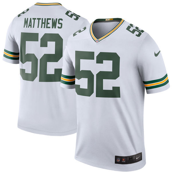 Mens Green Bay Packers #52 Matthews White Color Rush Jersey 