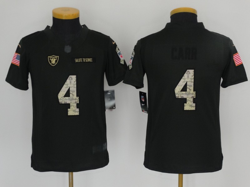 NFL Oakland Raiders #4 Carr Salute to Service Black Kids Jersey