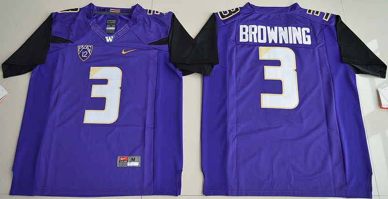 NCAA Washington Huskies Jake Browning 3 College Football Limited Purple Jersey 