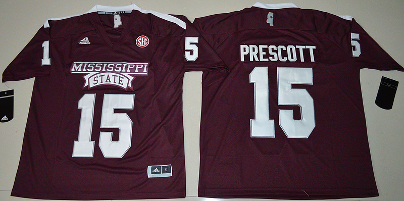 NCAA Mississippi State Bulldogs Dak Prescott 15 College Football Maroon Jersey  