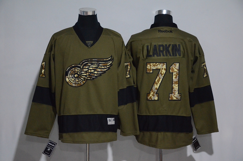 NHL Detroit Red Wings #71 Larkin Green Camo Number Jersey