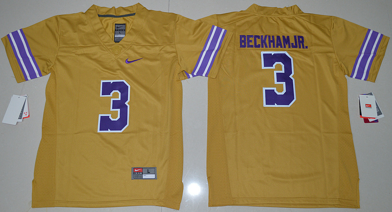 NCAA LSU Tigers #3 Odell Beckham Jr. College Football Limited Throwback Kids Gold Jersey 