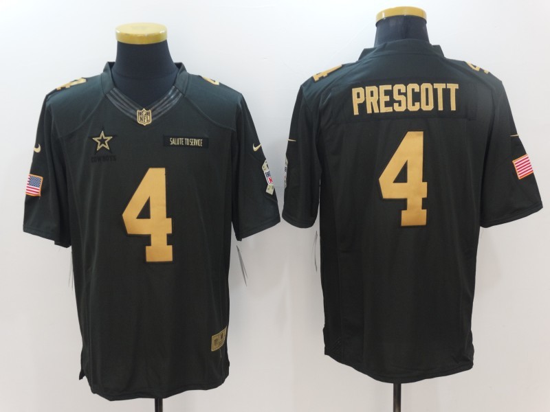 NFL Dallas Cowboys #4 Prescott Saulte to Service Jersey Gold Number